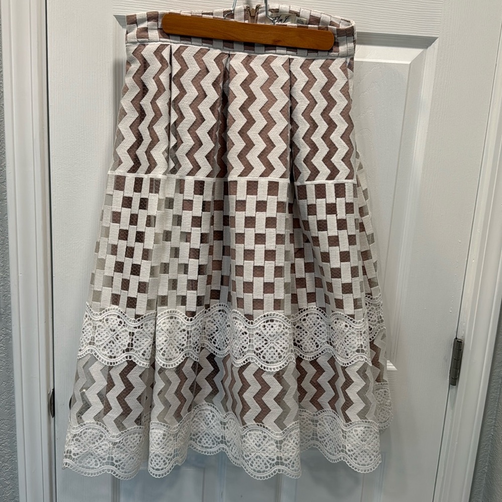 Eliza J Brown and White Geometric A-Line Skirt